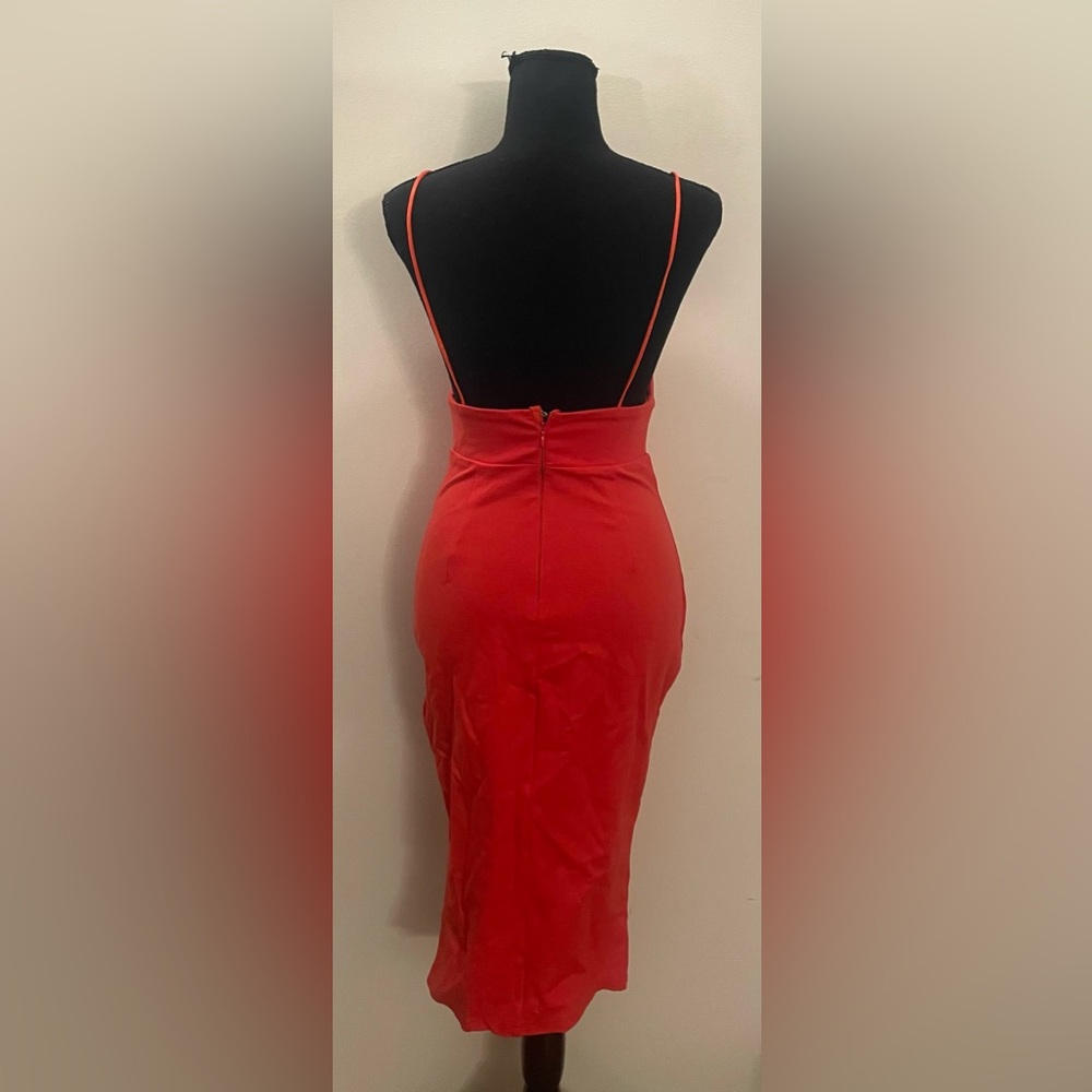 Superdown- Red Orange‎ Party Midi Dress with Cut-Out Size S - Picture 5 of 11